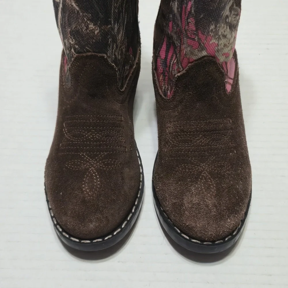 Masterson Boot Co. Kids 9.5 M Brown Suede Western Cowboy Boots Pink Camo MB2009C